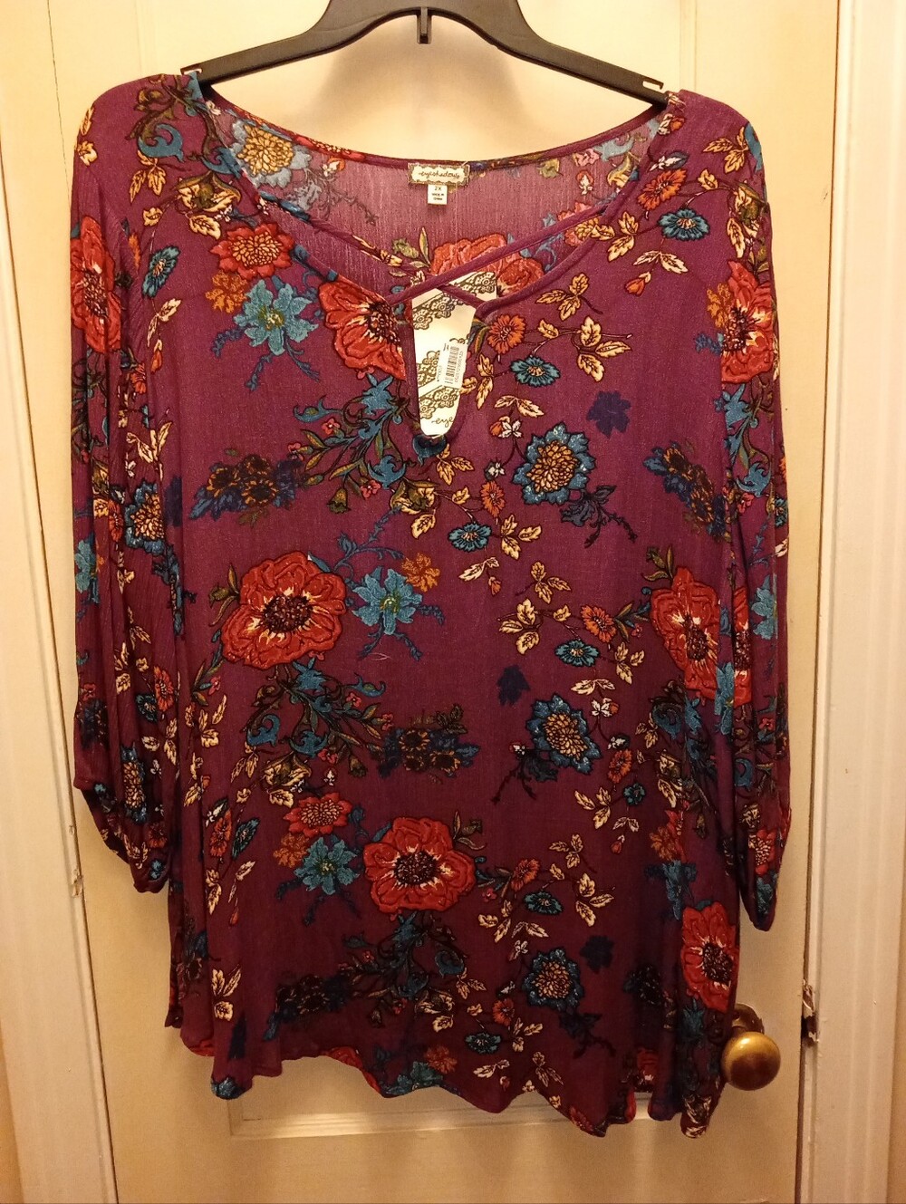 Eyeshadow Floral Crisscross Neck Purple Women's Top
